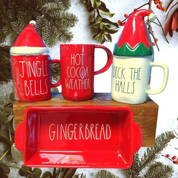 Rae Dunn Festive Winter Christmas Santa Hat Topper Mugs - Picture 1 of 9